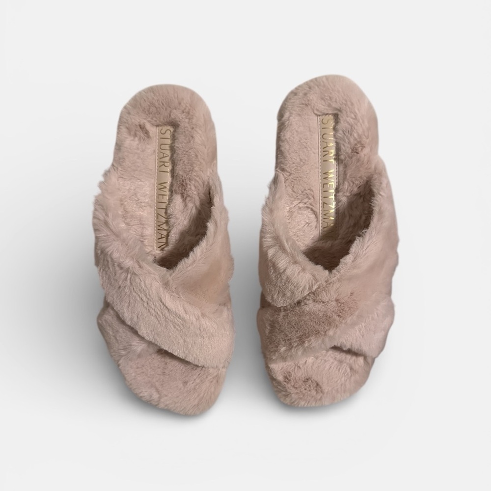 Stuart Weitzman Women's Rosa lift fur slides size 38 (7.5) - Picture 2 of 7